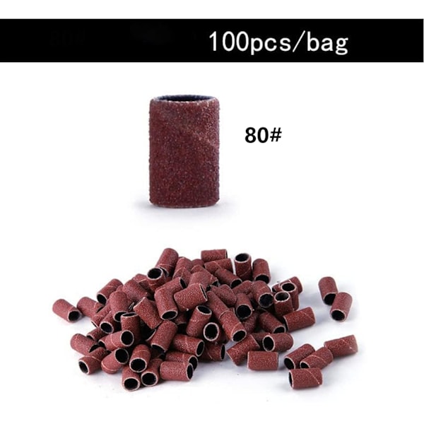 100 st Sandpapperslipar Bits Sleeves Manikyr Tillbehör, #80 Korn