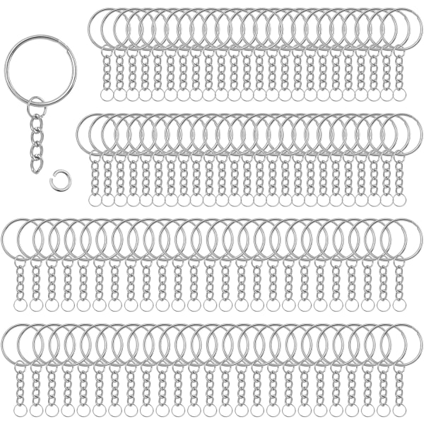 Hopea, 100 kappaletta 25 mm avaimenperän pidike sarja ketju ruostumattomasta teräksestä rengas ketjulla DIY