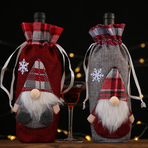 2 st julpåsar för vinflaskor, skotsk linnestil, jul