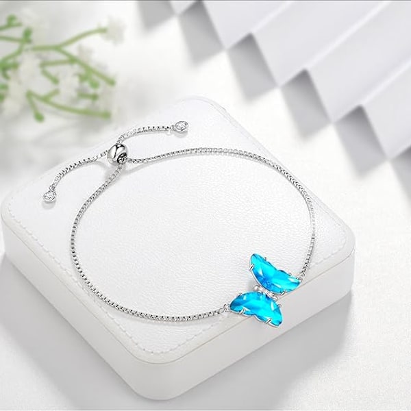Blå Fjäril Hjärta Armband Kvinnor Djur Fjärilar Födelsedag Hänge Kristall Bröllop Födelsedag J