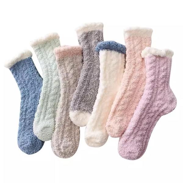 7 st fluffiga tofflor strumpor för damer damer mysiga tjocka vinterhytt