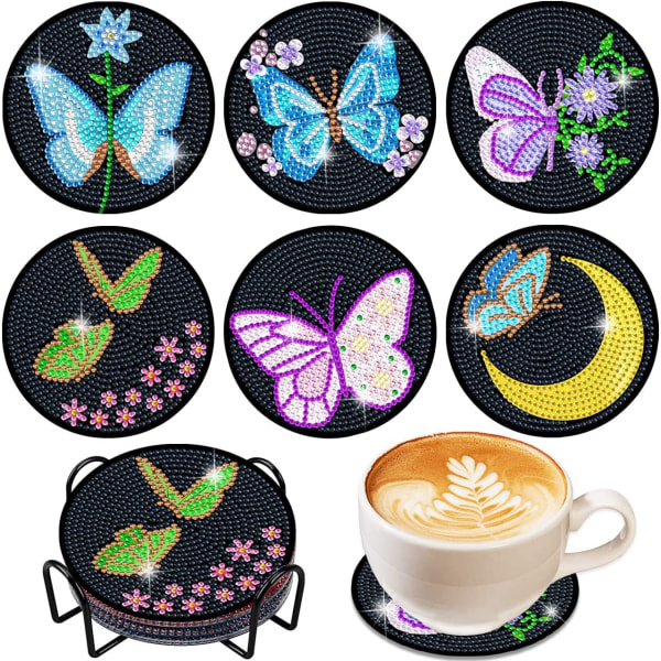 6 Pack Butterfly Diamond Painted Coasters DIY