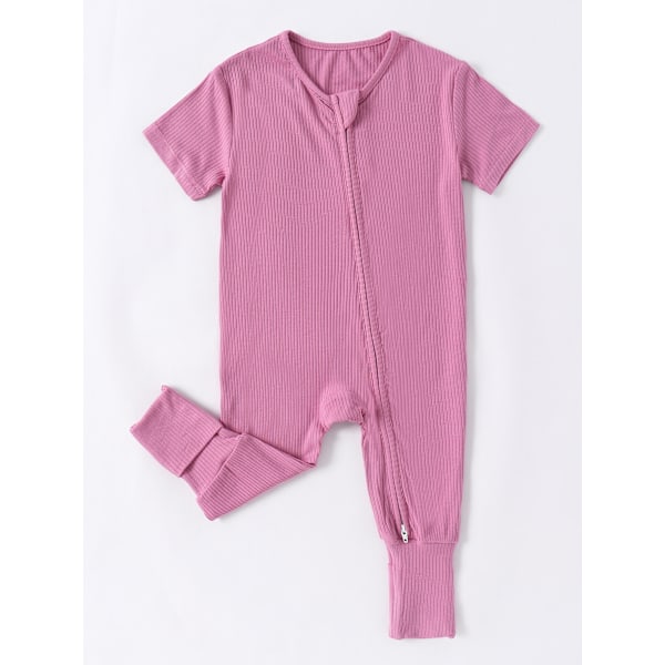 (M) Rayon made of bamboo fiber baby pajamas, summer short-sleeved footless onesie, two-way zipper pajamas