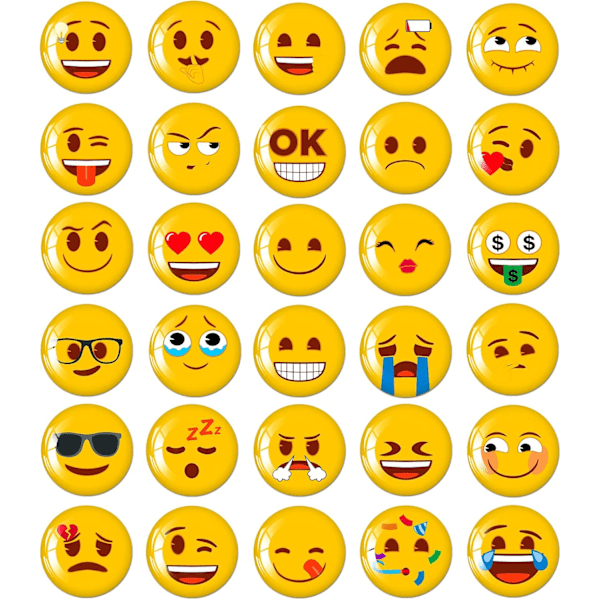 25mm Emoji-magneetit Jääkaappimagneetti Taulutekoriste Luokkahuone Astianpesukoneen kestävä Söpö ja hauska Paras lahja pojille ja tytöille (30 Em