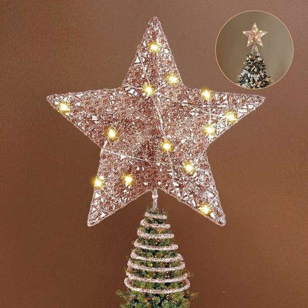 Star Christmas Tree Topper - 20cm Rose Gold, Illuminated Star Chr