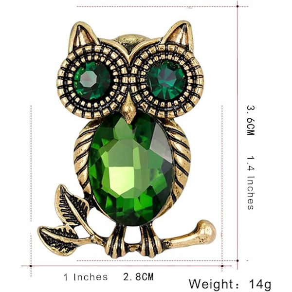 Grön uggla kristallbrosch strass broscher personlighet djur kavajslag pin ryggsäck badge hatt väska dek