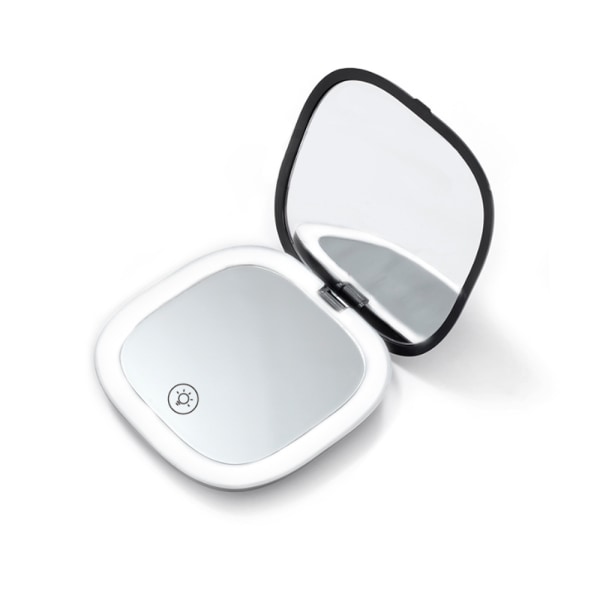 Kompakt spegel med 3X förstoring Bärbar fickspegel Makeupspegel med dubbelsidigt LED-ljus USB-C uppladdningsbar resespegel (svart)