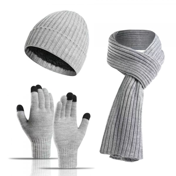 Stickad halsduk för män vintermössa scarf med pekskärmshandskar stickade