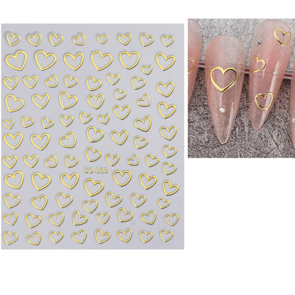 3 Love Nail Stickers (rosa, guld, silver)