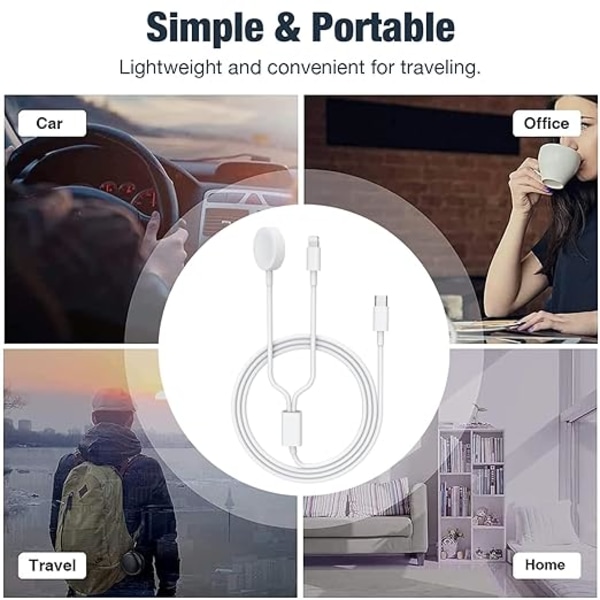 2-i-1 Laddningskabel för Klocka, USB-C Trådlös Magnetisk Laddare för iW
