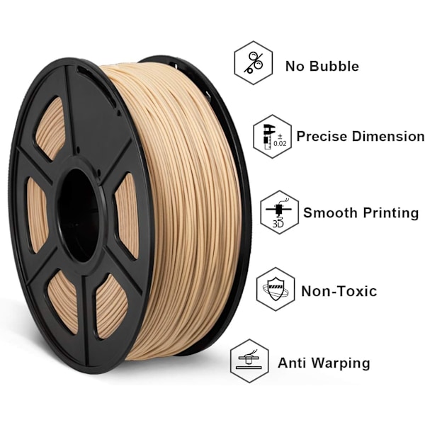 Puinen PLA-filamentti 1,75 mm, siistiin käämitty filamentti, jossa on aitoja puukuiduista, 3D-tulostinpuufilamentti, mittatarkkuus +/- 0,0