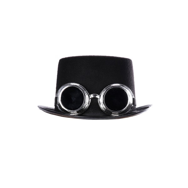 Steamgoggles hatt cylindrisk avtagbar svetsglasögon steampunk ny uppfinnarkostym karneval Halloween temafest Svart En one size