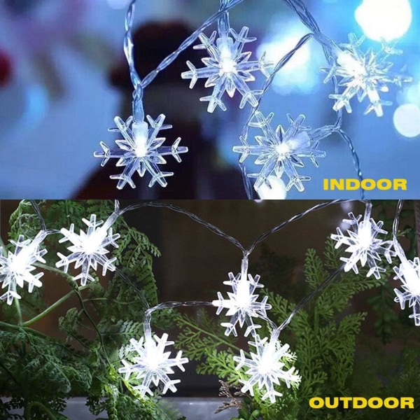 (Vit) LED String Lights Christmas Snowflake Lights Batteridrift