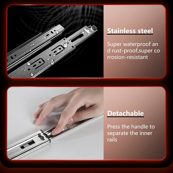1 par lådslid (400 mm), lastkapacitet upp till 45 kg, rostfritt stål med rostskyddsfinish, med ba