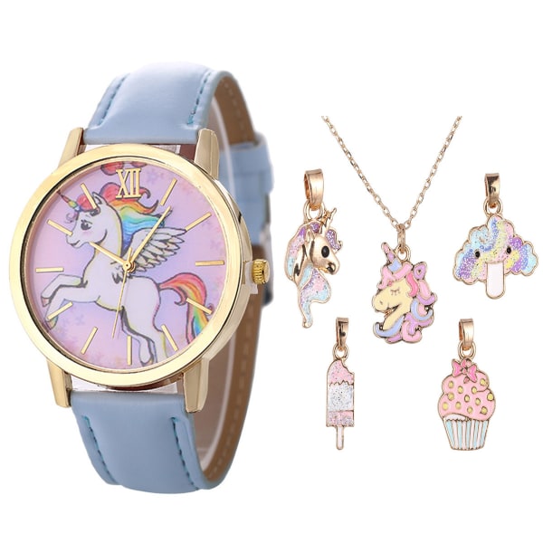 6 små flickor Unicorn presenter inkluderar Unicorn watch Barn smyckesset