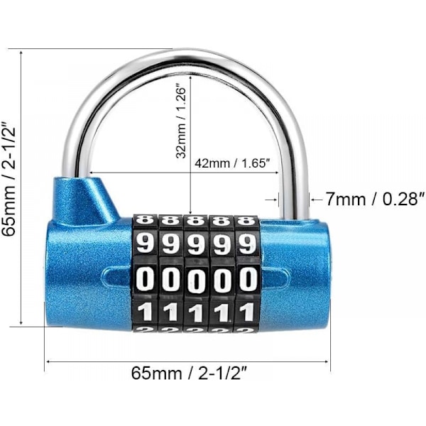(Blå) 2 stk. 5-cifret vejrbestandig kombinationslås Nulstillelig kombinationshængelås Udendørs sikker lås