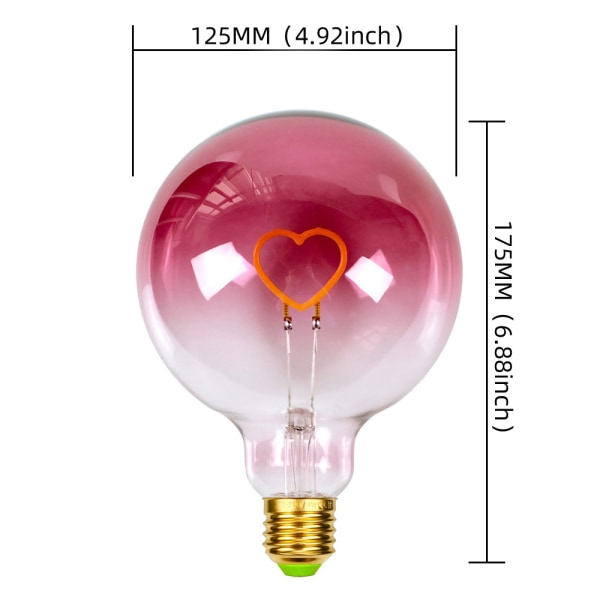 Led Glödlampa Stor Globe Edison Glödlampa G125 Rosa Färg Hjärtatråd