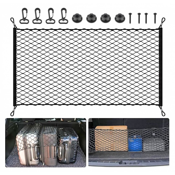 (70*120)Car SUV Trunk Cargo Net Storage Organizer Wall, Nylon Elastic Trunk Storage Net with Hooks, Heaty Duty Bungee Grid Mesh Cargo Net