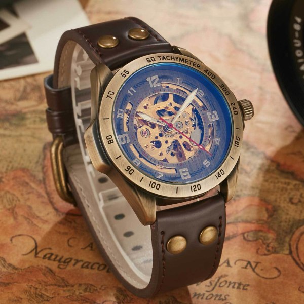 Mekanisk watch herrmode skelett watch helautomatisk mekanisk