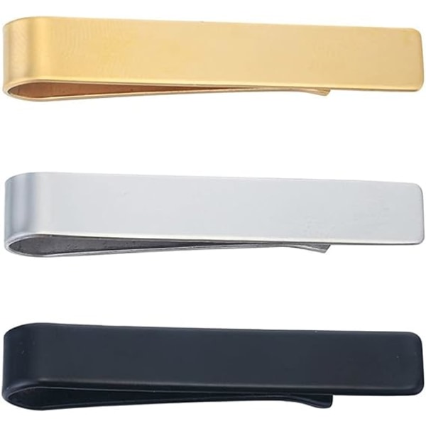 (Silver/Guld/Svart) Set med 3 tunna slipsklämmor för män, rostfritt stål