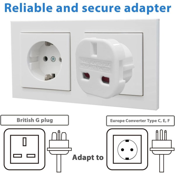 （pack2) EU-reseadapter, UK to European Plug Adapter, Europe Converte