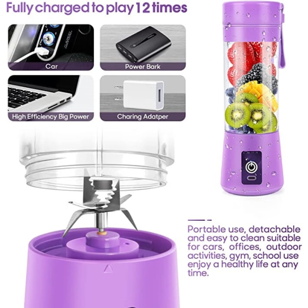Bärbar Blender Personlig Mini Juice Blender USB Uppladdningsbar Juicer Cup med sex blad