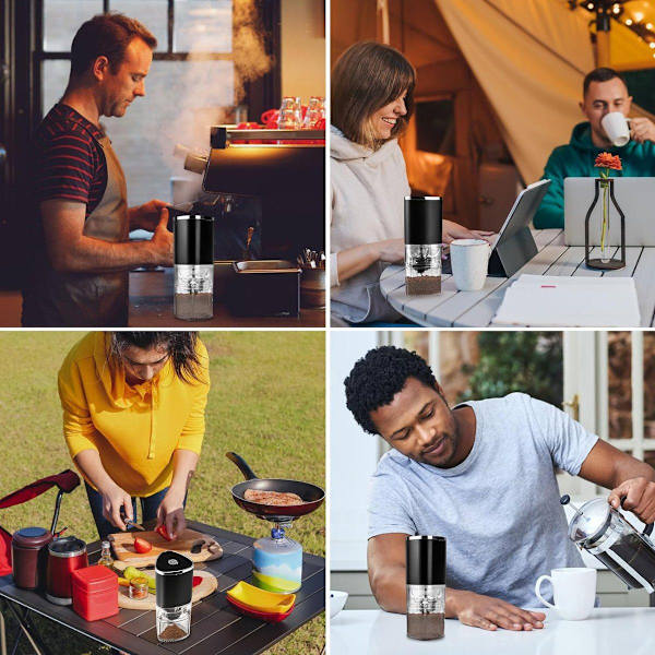 Vit, Bärbar Elektrisk Kaffekvarn i Rostfritt Stål