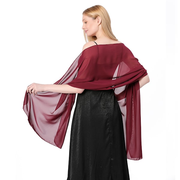200*70cm Kvällskappor och Stoles i Genomskinlig Chiffon, Elegant Mjuk Silke, Röd