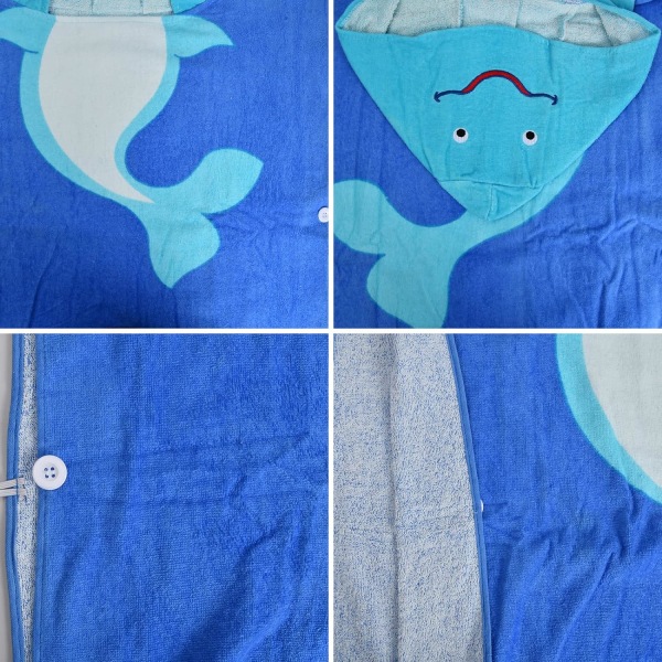 (Delfin) Handduk för barn Poncho Handduk Hooded Simhanddukar Mjuk