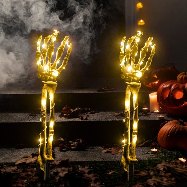 Halloween-dekorationer 2-pack upplysta skelettarmsstakar 40 LED varmvit