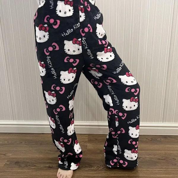 Rosa M Kawaii Pyjamas för Kvinnor och Flickor Jul Cartoon Cat All Over Print Mjuk Flanell Jul