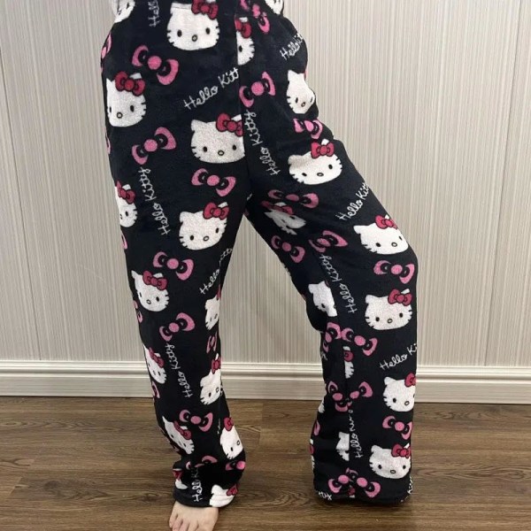 Vit M Kawaii Pyjamas För Kvinnor Flickor Jul Tecknad Cat All Over Tryck Mjuk Flanell Jul