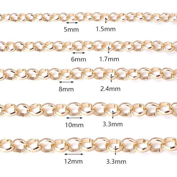 10x3,3mm - 5m guld Aluminium Kantkedja Länkar Kabel O-formade Kedjor Halsband Kedjelänk Silver