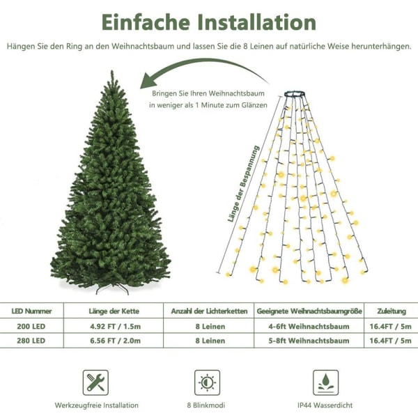 280 LED-ljusslingor, ljusslingor julgran