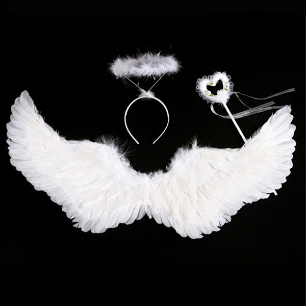 Angel Costume Wings and Halo Angel Costume Wings for Girls Kids Angel Feather Wings for Halloween Christmas Eve (M, White)