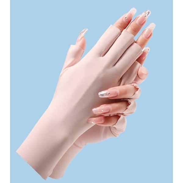 (Pink og sort) 2 par fingerløse handsker til kvinder, sommer UV-beskyttelseshandsker, kølige is-silkehandsker