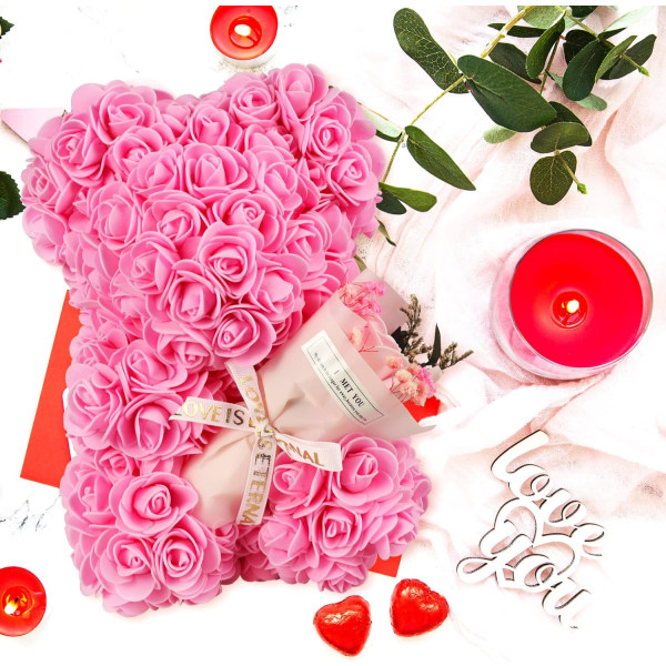 (Rosa, 25 cm) Alla hjärtans dag-present för kvinnor, Rose Bear, Teddy Bea