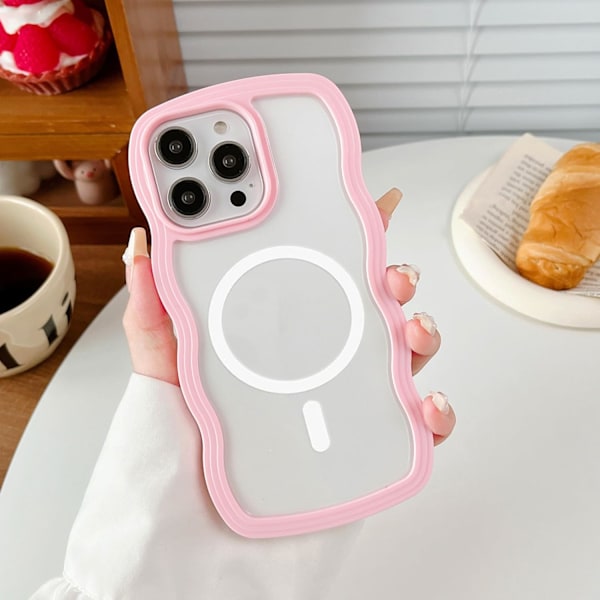 iPhone 14 Pro -magneettinen läpinäkyvä kuori iPhone 14/14 Pro/14 Pro Max -yhteensopiva MagSafen kanssa, vaaleanpunainen söpö läpinäkyvä