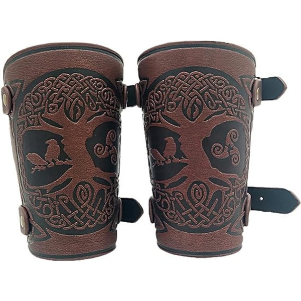 2 delar (Brun) Viking World Tree Arm Guards Läder Handledsskydd