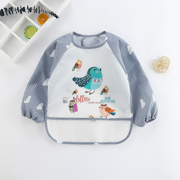 3-pak Spædbarn Baby Vandtæt Ærme Smekke Kunst Kittel For, 0-3 År Gammel, (Fugl, Elg, Ræv)