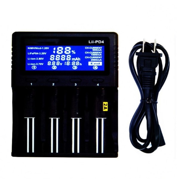 LII-PD4 LCD Batteriladdare 4 Slots Smart Batteri Baksida 110-240V