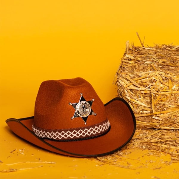 Barnhatt Sheriff junior, silverstjärna, hattsnöre, cowboy, bil