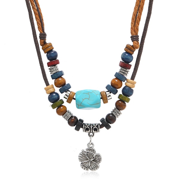 Ancient Tribe Adjustable Hemp Cord Wood Beads Beaded Surfer Necklace Turquoise Bead