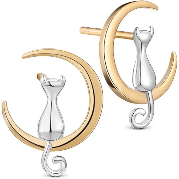 Øreringe - Ægte 925 Sterling Sølv Dame Ørestikker, Siddende På Måne Ornament