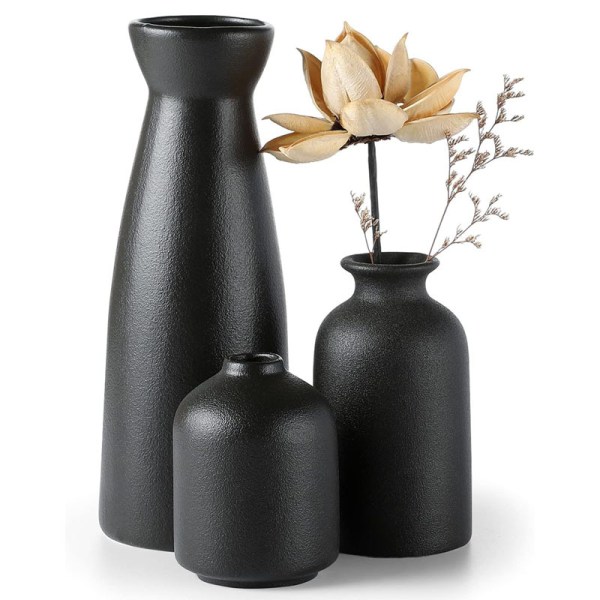 Svart keramisk vas Set med 3 små vasdekor, moderna dekorativa F