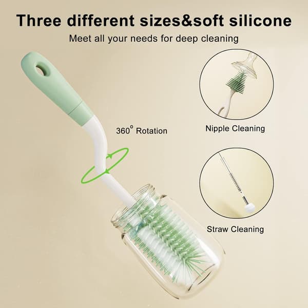 1-pack Silikonflaskborste med Stativ, 360° Rotationssilikon