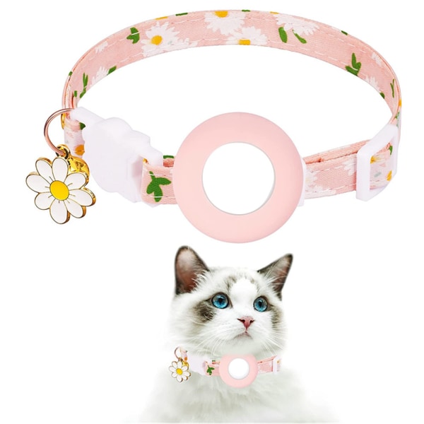 Cat Collar- Rosa Cat Collar Small Daisy AirTag hållare Vattentät