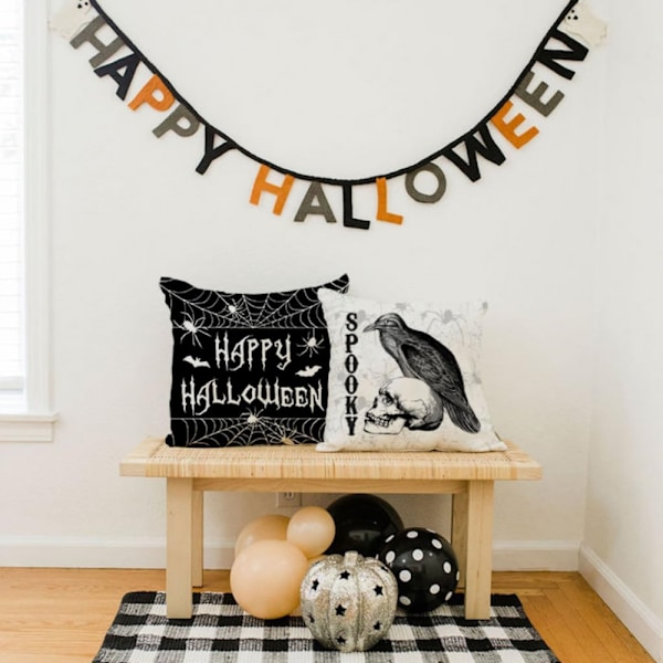 4 kpl 45*45cm goottilainen kallo korppi varis spooky boo temppu tai herkku syksy halloween koristeet