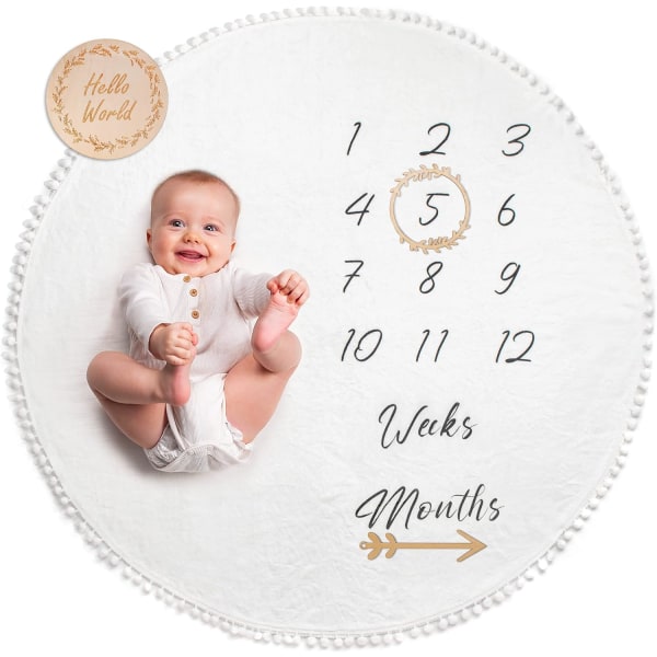 Baby Milestone filt | Runda månatliga fotomatta för pojke eller flicka,