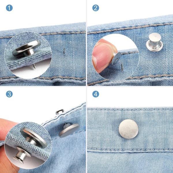 17 mm jeansknapp, 12-pack justerbara knappnålar Midjeförlängningsspänne utan sömnadsspänne för jeansbyxor Midjeband, matt silver